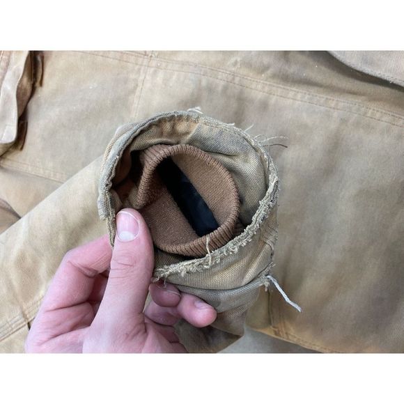Vintage Dirty Distressed Carhartt Canvas Jacket XLarge Beige/ Mocha - Picture 5 of 13